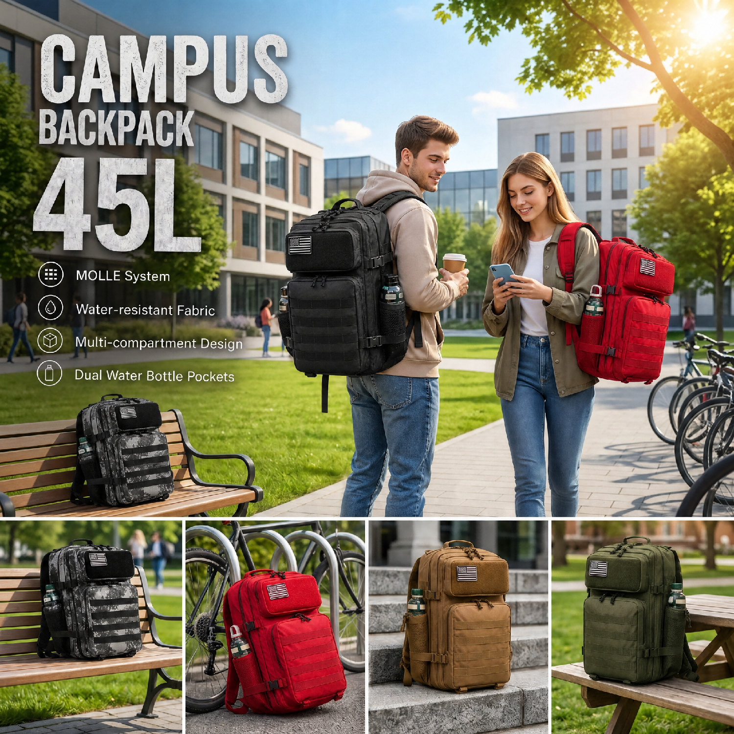 Edc Carry Backpack - 45L Large Capacity Tactical Fishing Backpack